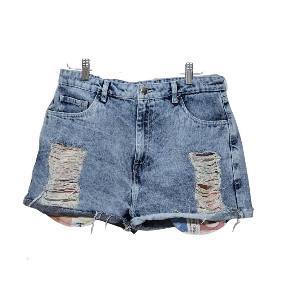 High Rise Distressed Denim Shorts Cutoff Frayed Hem Festival Summer Y2K